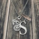 Letter S Initial Butterfly Necklace Silver Photo 3