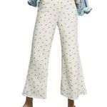 Anthropologie  Feather Bone Pants Womens 4 Cream Red Cherries Talese Wide Leg Photo 0