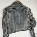 Y2K Cropped Moto Jacket Ruched Sleeves Distressed Sz Small Grunge Black Photo 7