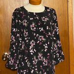 J. Jill Woman's Floral Classic Black 3/4 Sleeved Blouse Size Medium Pink Photo 1