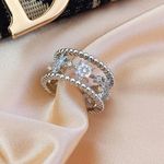 925 Silver Plated Six Pointed Star Open Ring for Women,Statement Ring,Star Ring Photo 0