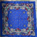 Vintage Glentex blue rose bud large square head neck scarf Photo 0