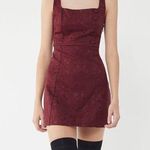 Urban Outfitters  Hallie Wine Colored Embroidered Square Neck A-line Mini Dress Photo 0