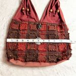 Bohemian Red & Brown Patchwork Shoulder Bag w/ Silver Elephant & Beaded Tassels Photo 6