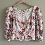 For Love & Lemons Houston Pink Floral Lace Up Blouse Top XS Photo 2