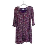 Garnet Hill  Bohemian Purple Floral V-neck 3/4‎ Sleeve lined pockets Dress Size 4 Photo 4