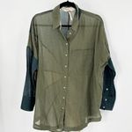 Free People Rainbow Rays Button Down Green oversized longline sheer size XS Photo 0