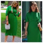 ZARA LIMITED EDITION GREEN PLEATED MIDI DRESS WITH PUFF SLEEVES 2297/693 small Photo 3
