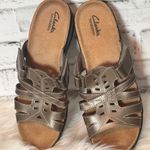 Clarks Brown Leather Mules with Comfort Footbed size 10M adjustable Velcro strap Photo 4