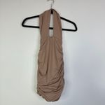 Babyboo Taupe Nude Dominique Ruched Mini Dress Size Small Halter Sexy Bodycon Photo 2
