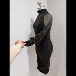 Venus  Women's Shimmer Black /Gold Long Sleeve Ruched Party Cocktail Dress Size M Photo 2