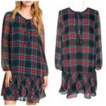 Draper James Dress M Drop Waist Sheer Sleeve Plaid Academia Preppy Schoolgirl Photo 1