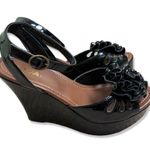 Soda ⭐️ Black Patent Wedge Sandals with Rosette and Strap Photo 2