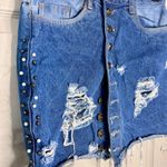 Mini skirt Distressed Denim Button Front Small Embellished Pockets Blue Size XS Photo 1