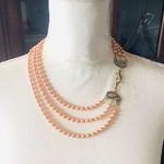 Handcrafted triple strand Czech glass Pearl paisley filigree clasp necklace Photo 2