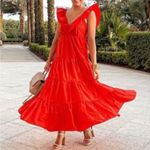 J.Crew Ruffled Scoop Neck Taffeta Maxi Dress Size 6 Sunset Red Orange Photo 0