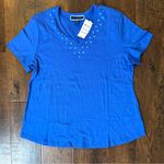 Karen Scott royal blue short sleeve, studded tee short, size PXL, NWT Photo 1