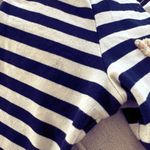 Boutique Navy Cream Cotton Stripped Cardigan with Tan Short Fringe Size Large Blue Photo 8