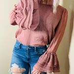 Stellah dusty pink/rose layered semi-sheer ruffle bell sleeve blouse Photo 0