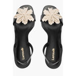 Larroude Hibiscus Slingback Sandal Heels Black Leather Floral Sz 10 Lightly Worn Photo 7