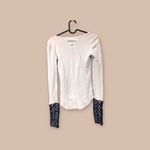 We The Free ‎  people SZ XS BLUE WAFFLE KNIT V-NECK SWEATER CUFF SLEEVE BOHO TOP Photo 1