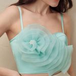 Chic Aqua Floral Crop Top Green Size M Photo 0