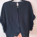 ZARA Navy Ruffle Sleeve Button Back Top Photo 4