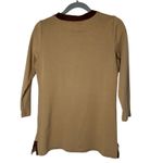 Ralph Lauren Lauren  Tan Brown Suede Trim V Neck Long Sleeve top Size Med Photo 1