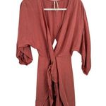 Anthropologie  Puff Sleeve Wrap Mini Dress Linen Blend Rose Pink Womens Size 8 Photo 1