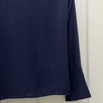 Ecru Navy Silk Blouse Top w/ Bow Tie Details & Bell Sleeves - Size Large Photo 12