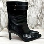 Paloma Women Sz 10 Black Leather Stiletto Heel Boots Square Toe Sexy Whimsygoth Photo 0
