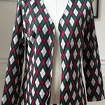 Vintage 70s Polyester Knit Argyle Cardigan Blazer Green Burgundy M Red Size M Photo 0