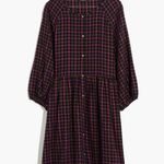Madewell  Plaid Flannel Shirt Dress Raglan Button Front Casual Oversized US 0 NWT Photo 3