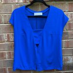 Amanda Uprichard  100% Silk Blouse in Electric Blue Size Small with Cutout Photo 7