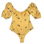 Free People Intimately Bodysuit Yellow Floral Print Puff Sleeve Dainty XS NEW Photo 0