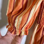 Charlie Holiday Striped Maxi Dress Smocked Puff Sleeve Orange Brown size 4 Photo 2