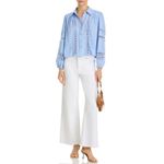 AQUA  Women's Crochet Trim Long Sleeve Button‎ Down Shirt - Blue Photo 1