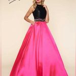 Mac Duggal Dress 65805H Color Block Open Back Ball Gown Black Pink Size 10 Photo 0