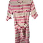 Vilagallo Cream Pink Striped Linen Blend Dress Preppy Office Womens 40 US 8 Photo 0