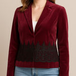 Maggy London Maggy London 100% cotton embossment burgundy velvet blazer jacket, size 10 Photo 0