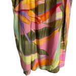 Kourt Pink Green Tropical Print Square Neck Ruffled Linen Mini Dress Size XS Photo 3