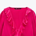 ZARA NEW ‎ WOMAN SIZE L RUFFLED BLOUSE TOP FUCHSIA V NECK LONG SLEEVE Photo 7