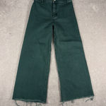 Miou Muse Pants Women's Medium Wide Leg Cropped Raw Hem Casual Trousers Green Photo 0