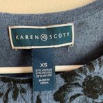 Karen Scott  Blue and Black Floral Printed Quarter Sleeve Shirt Photo 2