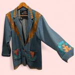 Vintage funky 80’s hand painted jeweled oversized southwestern boho denim blazer Tan Size L Photo 2