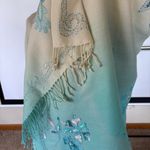 Unlisted Fairy Sparkle Sequin Evening Scarf Wrap Beaded Floral Tassels Ombre Blue Cream Photo 5