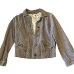 Aerie Denim Blue Floral Lined Cotton Linen Button Jacket Photo 1