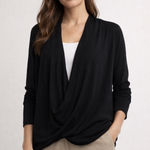 H by Halston  Black Long Sleeve Draped Crossover Open Front Cardigan Womens XS Photo 0