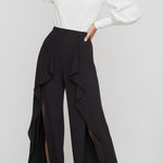 BCBGMAXAZRIA  Jackee Draped Pants Womens Small‎ Black Crepe Ruffle Slit Wide Leg Photo 0