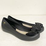 Melissa  Size 6‎ Black Studded Bow Rubber Peep Toe Ballet Flats Photo 2
